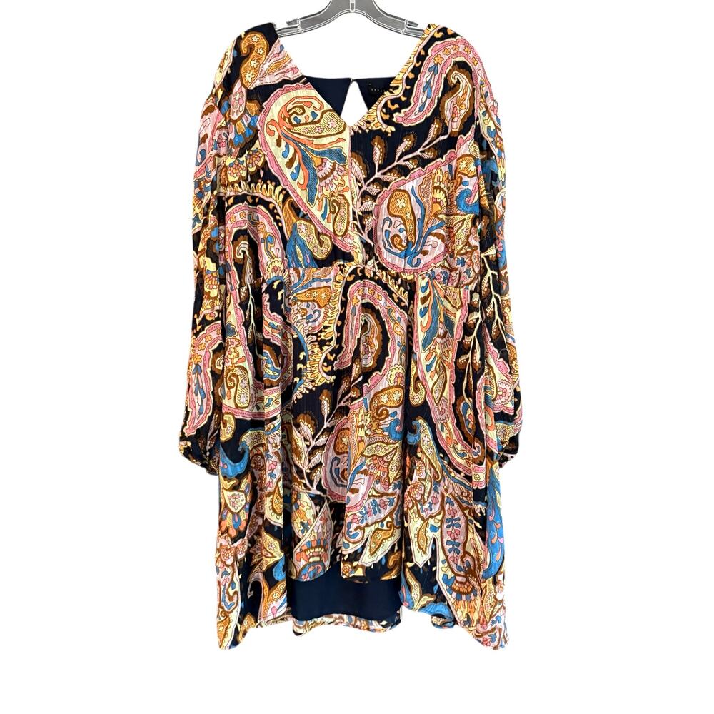 Sanctuary NWT Paisley Mini Dress 2X Plus Boho Artsy Long Sleeve Babydoll